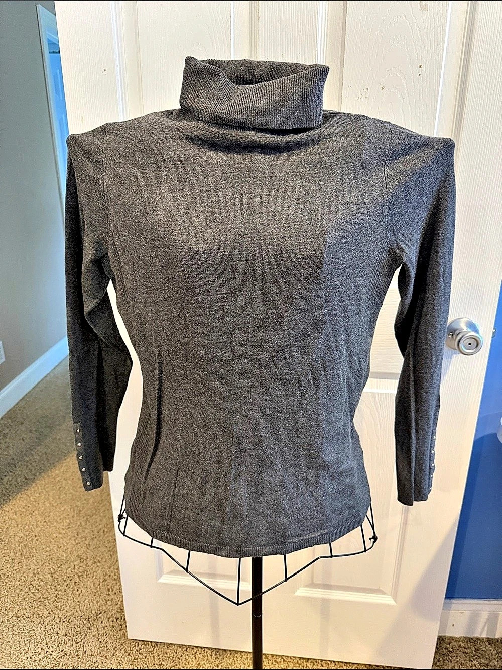 JM Collection Lightweight Gray Turtleneck Sweater Long Sleeve Top Blouse Small